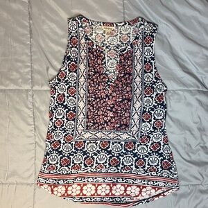 Lucky Brand Navy and Red Patterned Tank Top